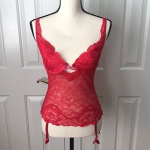 EUC vintage Victoria's Secret bustier red/pink 34C with detachable garter straps